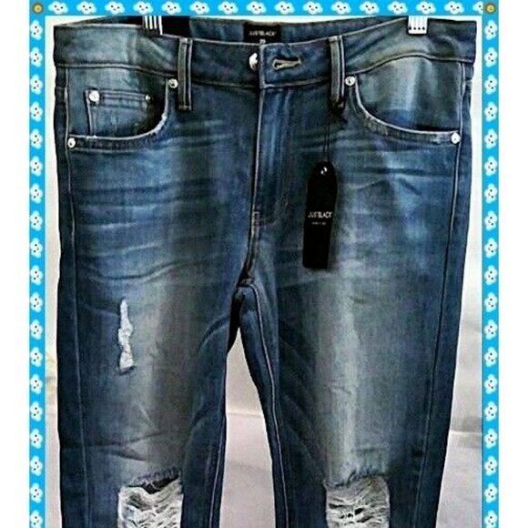 𝅺just Black Jeans 26 Distressed Destroyed Raw Cuff - Picture 3 of 8